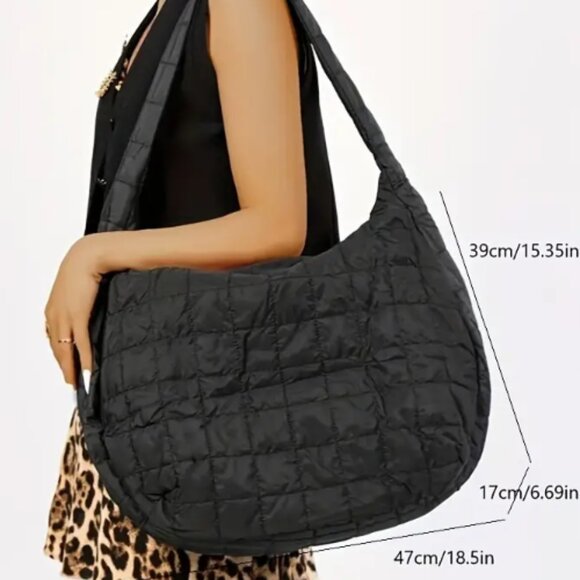 Fashionable Large Capacity Puffer Embroidered Shoulder Bag  - Black - Picture 6 of 15
